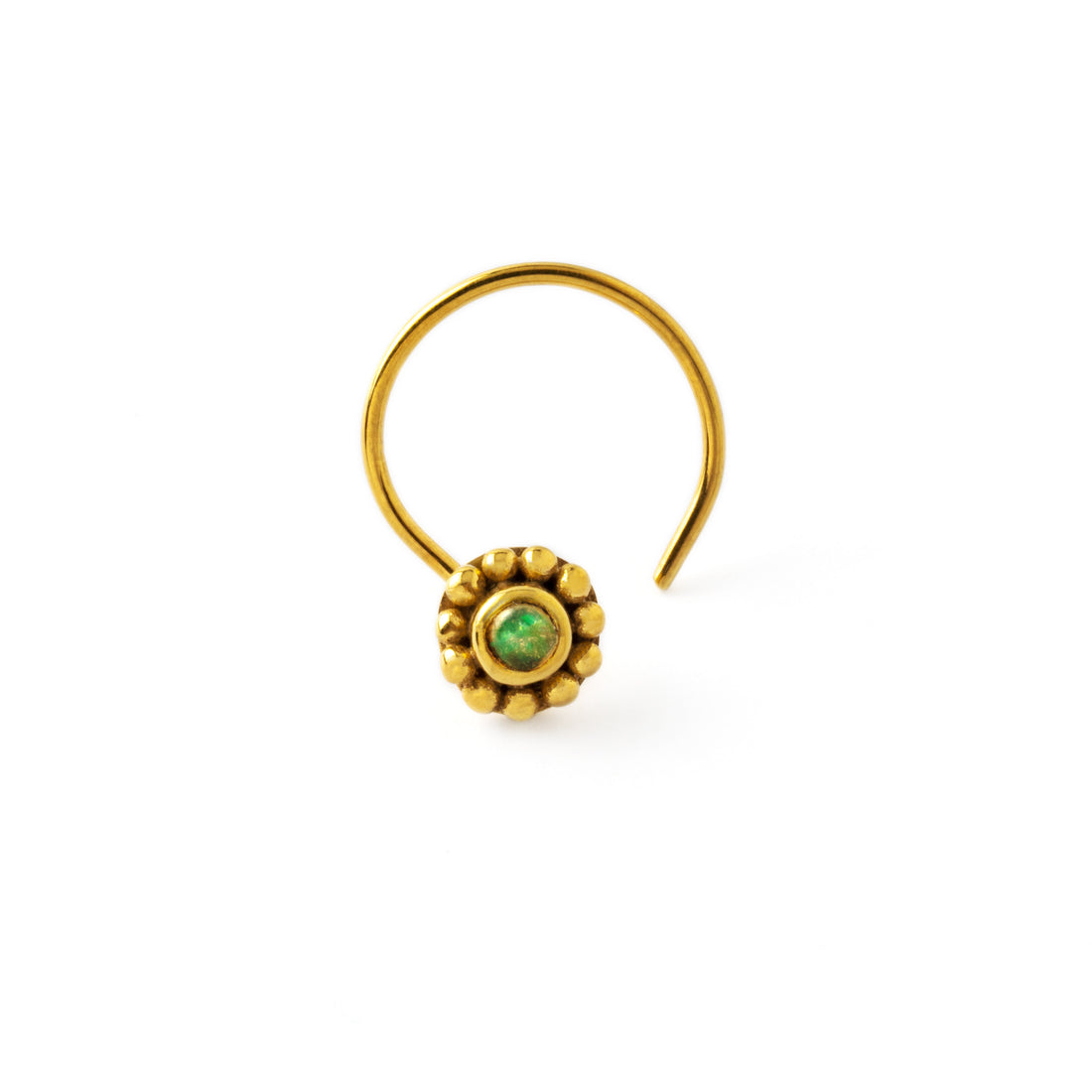 Gold Flower Nose Stud with Opal frontal view