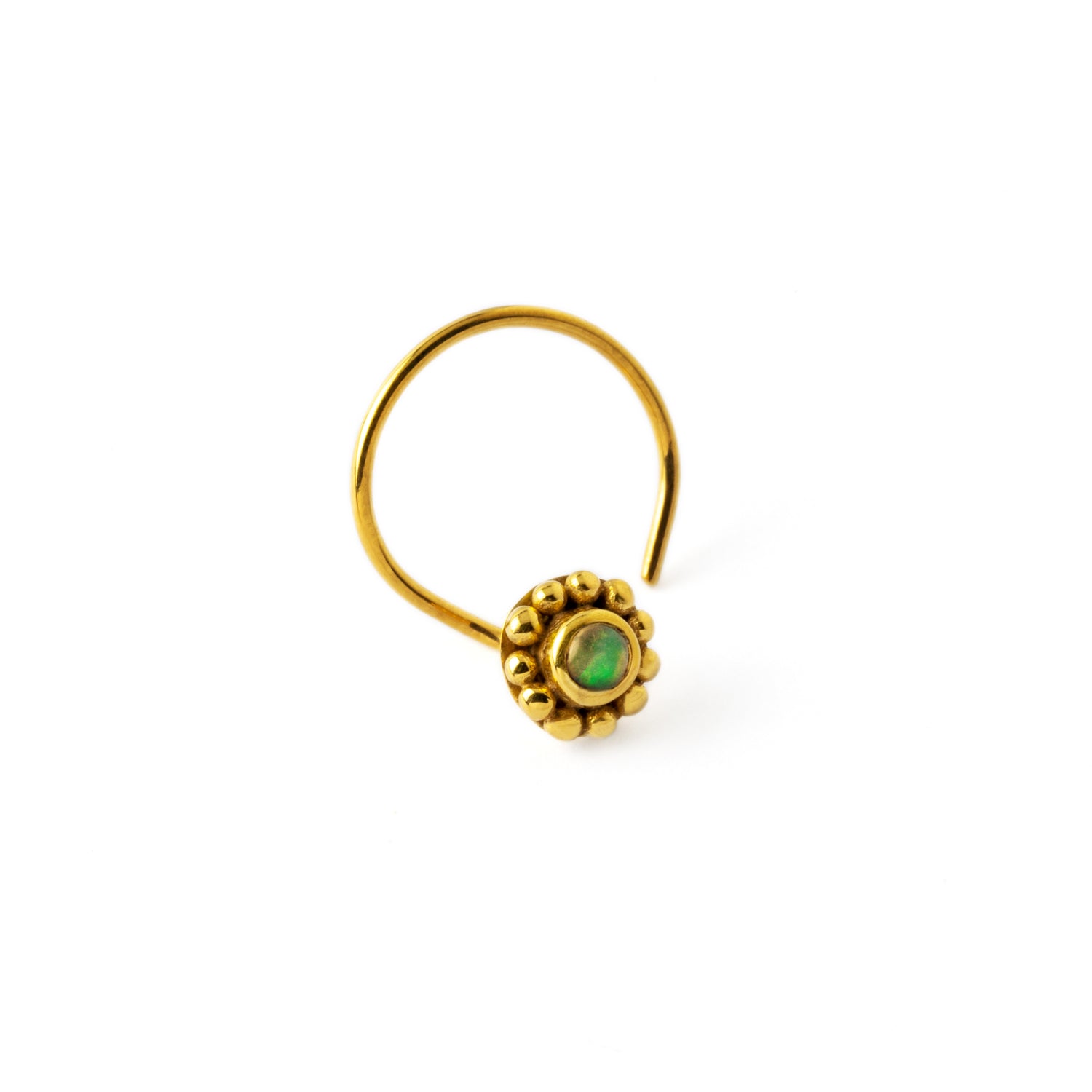 Gold Flower Nose Stud with Opal right side view