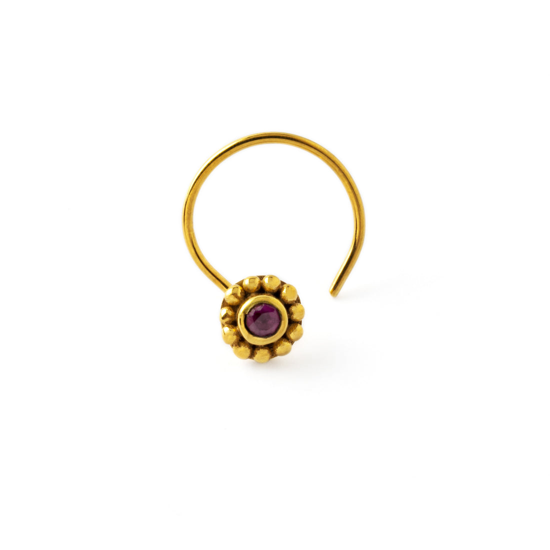 Gold Flower Nose Stud with Ruby frontal view