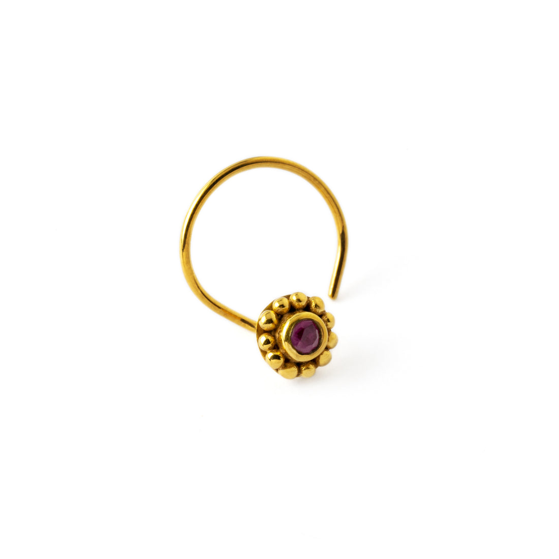 Gold Flower Nose Stud with Ruby right side view