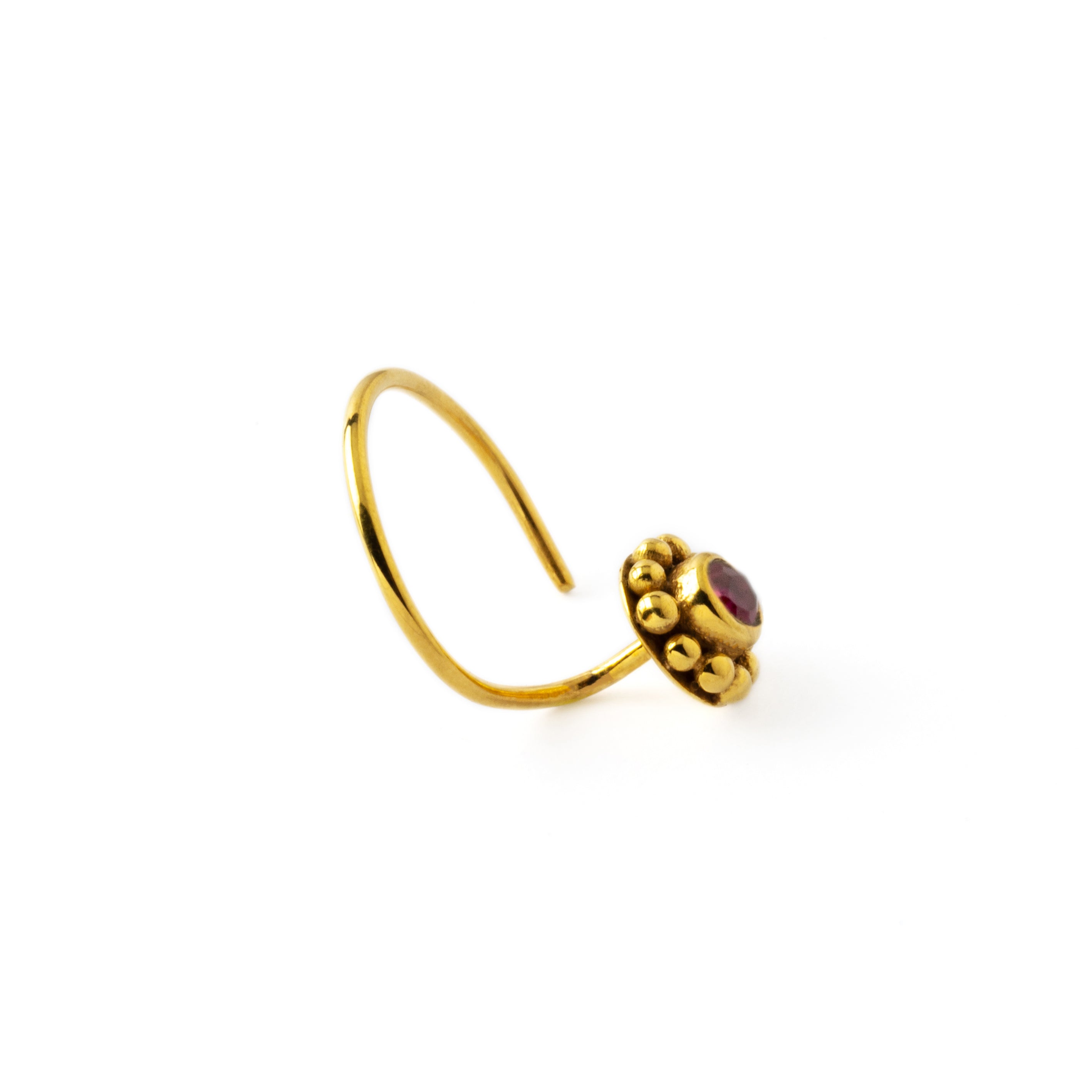 Gold Flower Nose Stud with Ruby side view