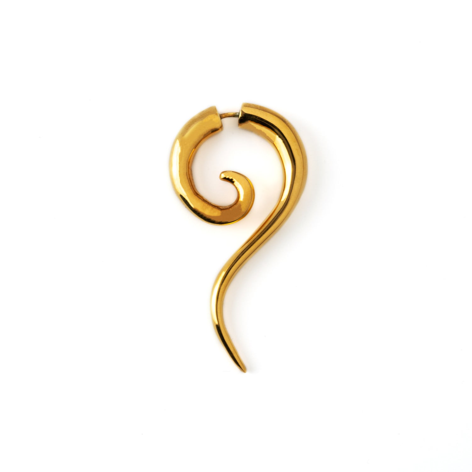 Gold Haku spiralling fake gauge earring side view
