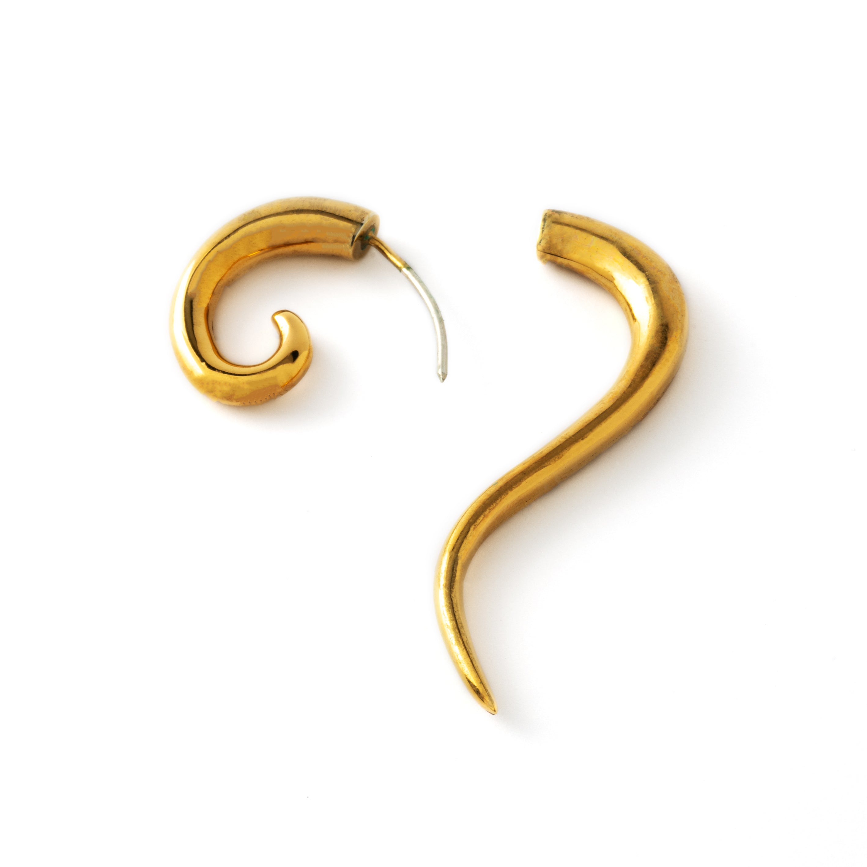 Gold Haku spiralling fake gauge earring closure view