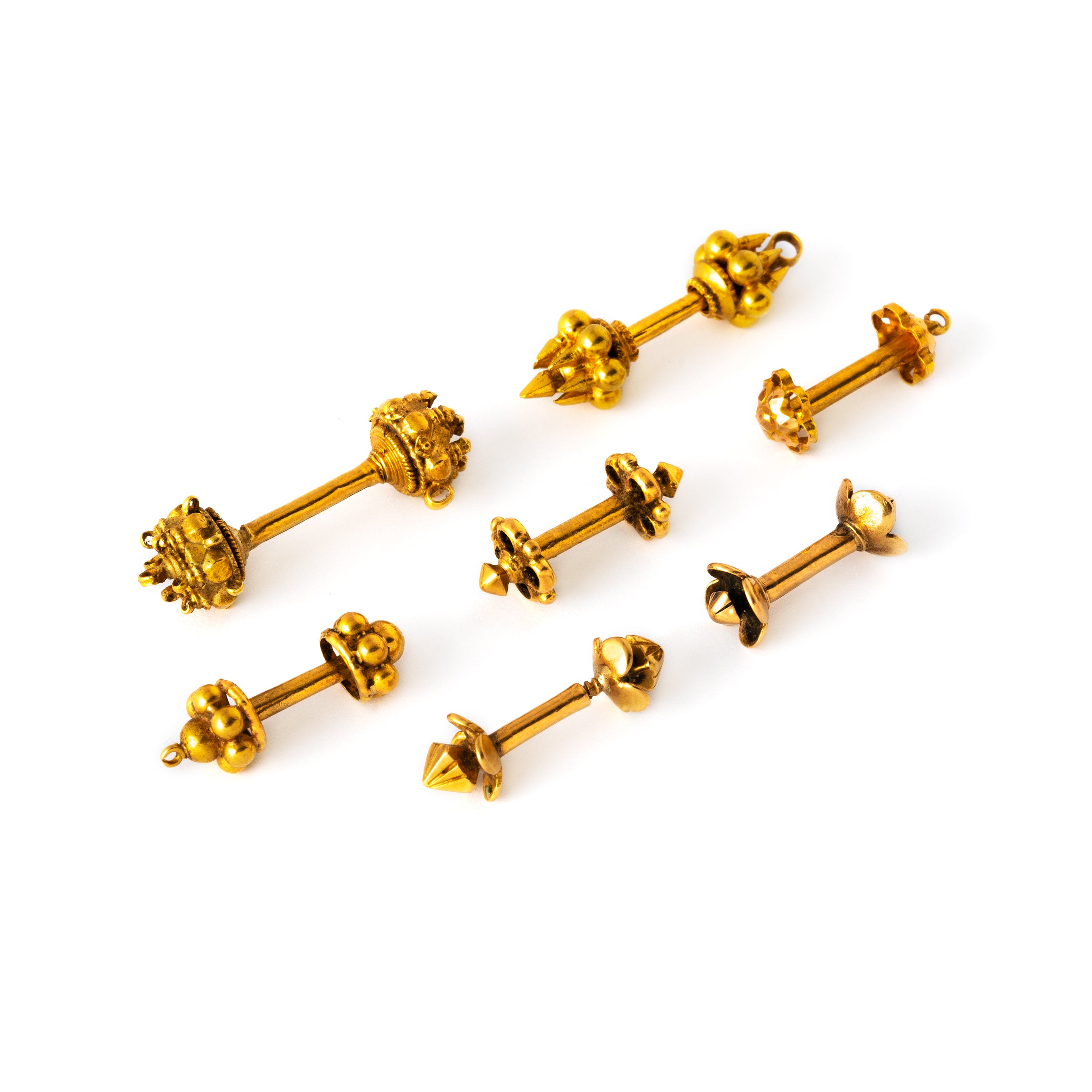 18K Gold Flower Piercing Bar | Antique Indian Jewellery - Tribu