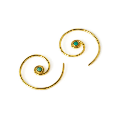 pair of Gold &amp; Turquoise Koru spiral earrings front and back view