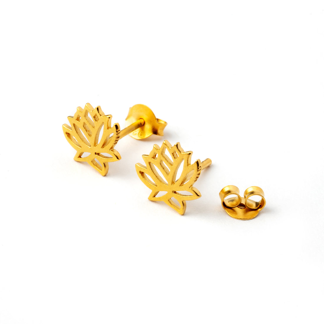 Gold Lotus contour stud earrings front side view