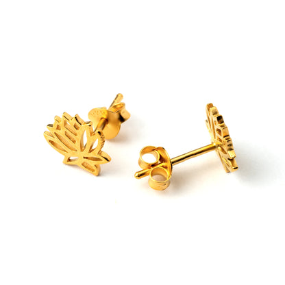 Gold Lotus contour stud earrings front and back view