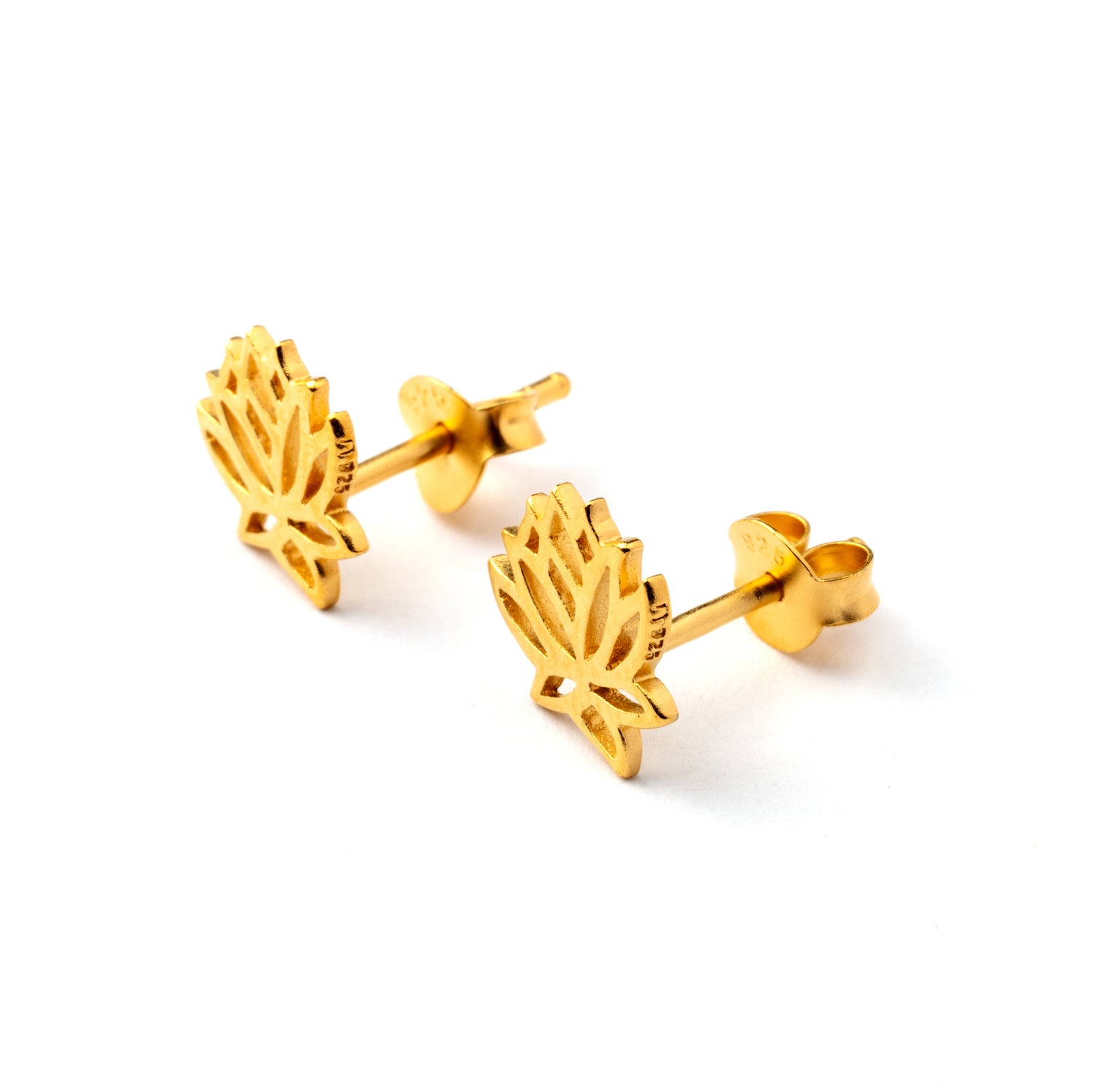 Gold Lotus contour stud earrings side view