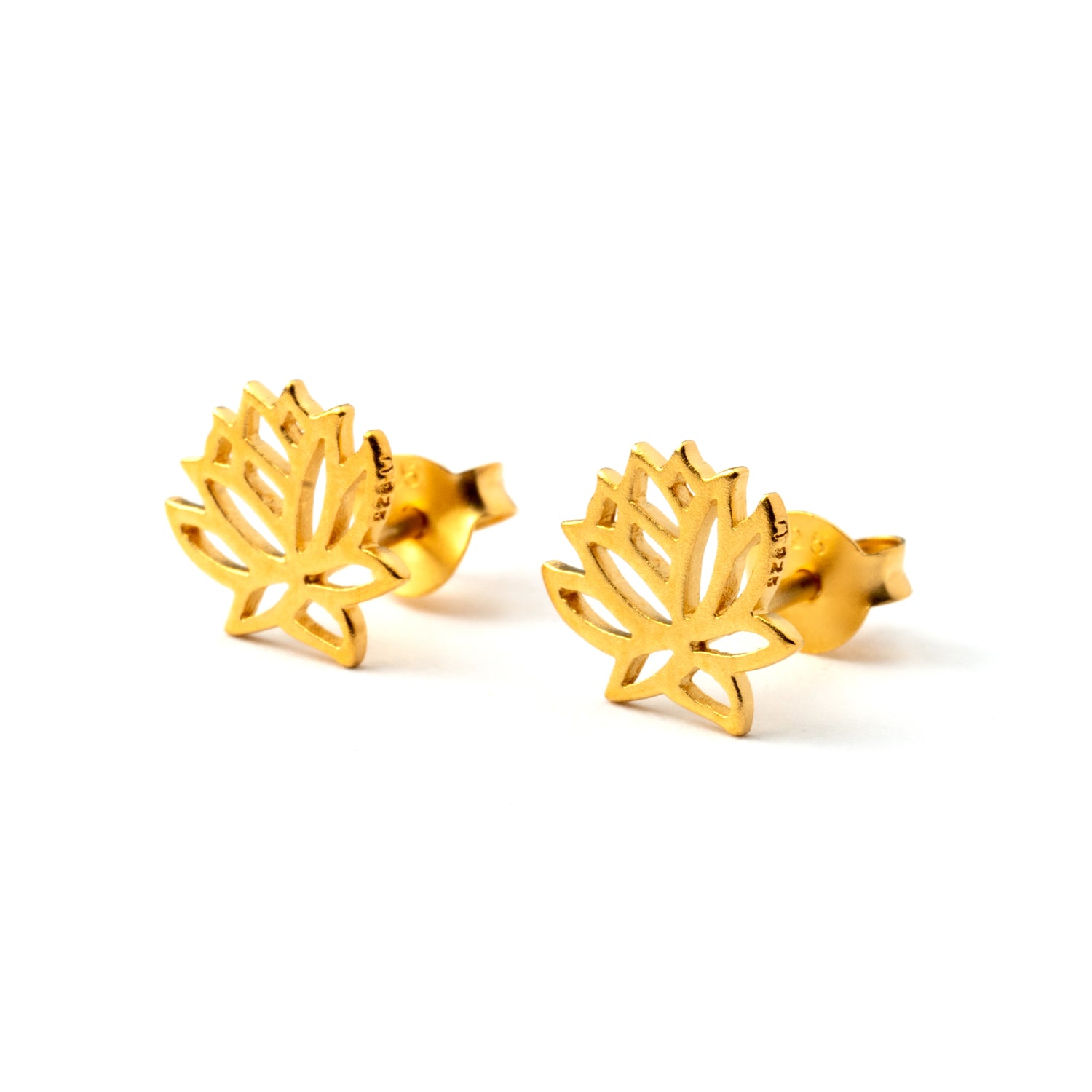Gold Lotus contour stud earrings frontal view