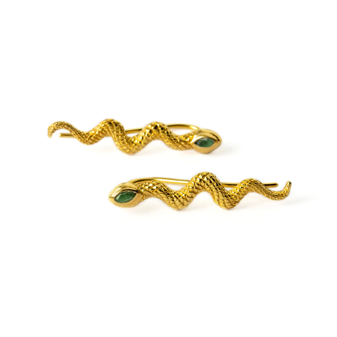 pair of Naga Gold Ear Climbers - Emerald frontal view