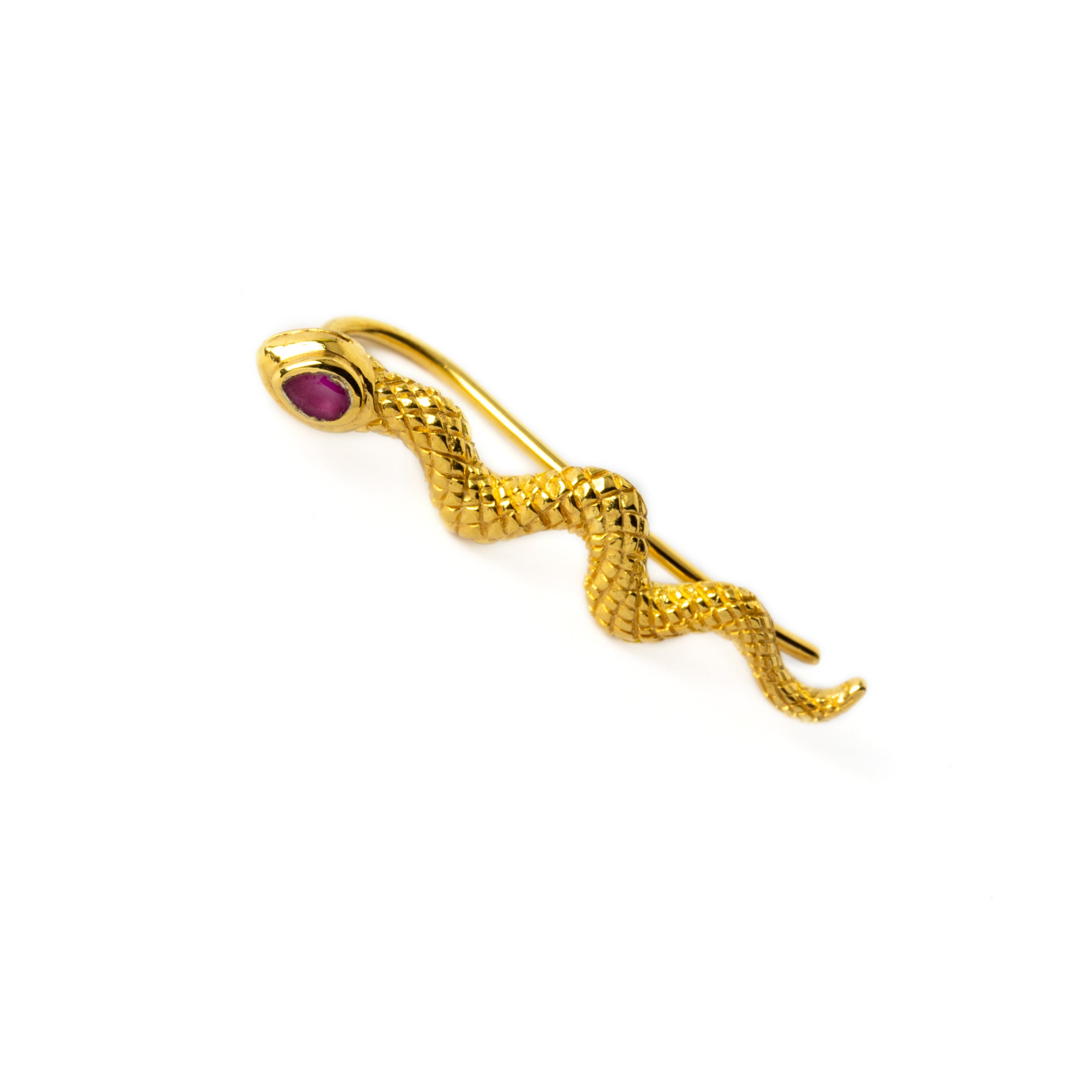 Naga Gold Ear Climber - Ruby right side view