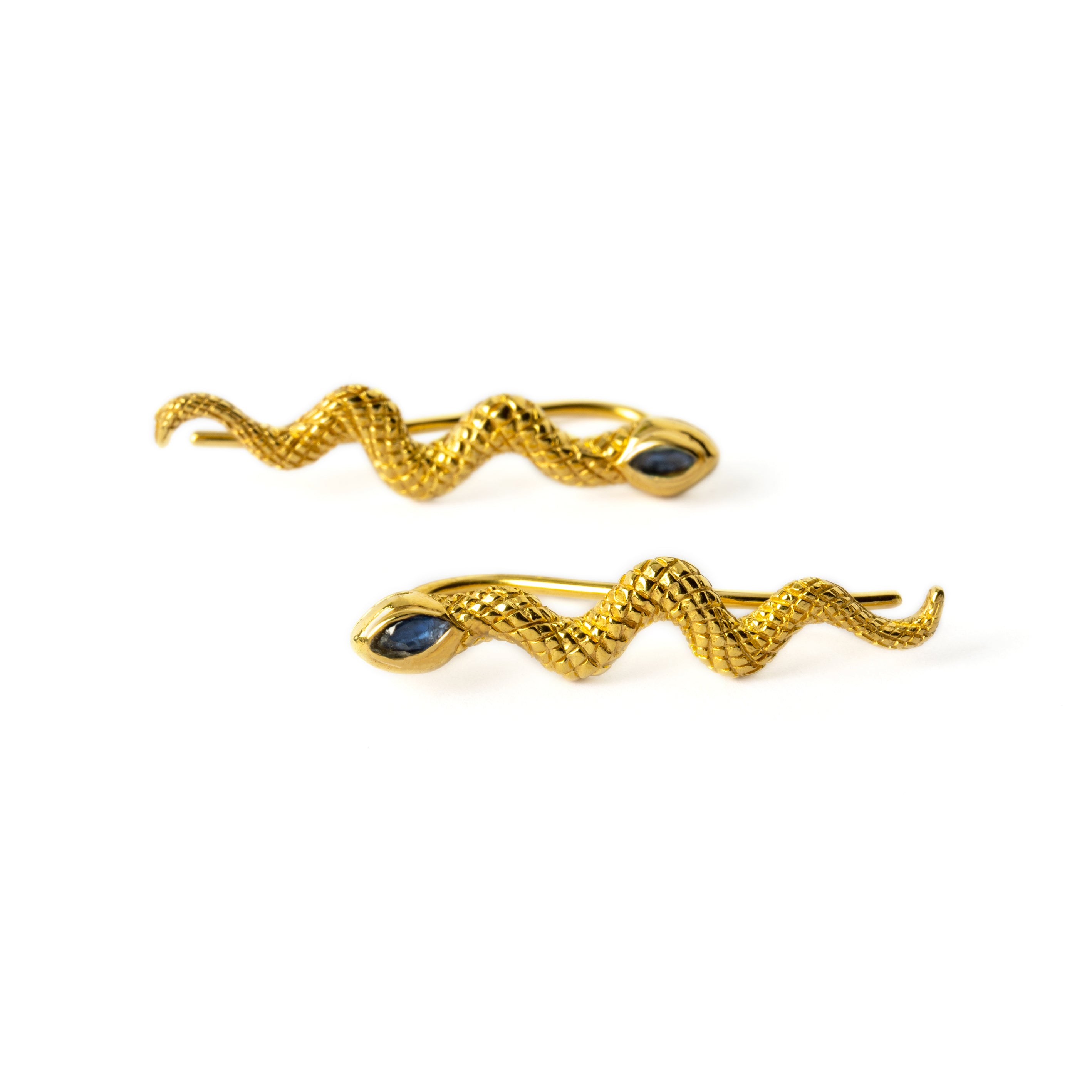 Naga Gold Ear Climbers - Sapphire frontal view