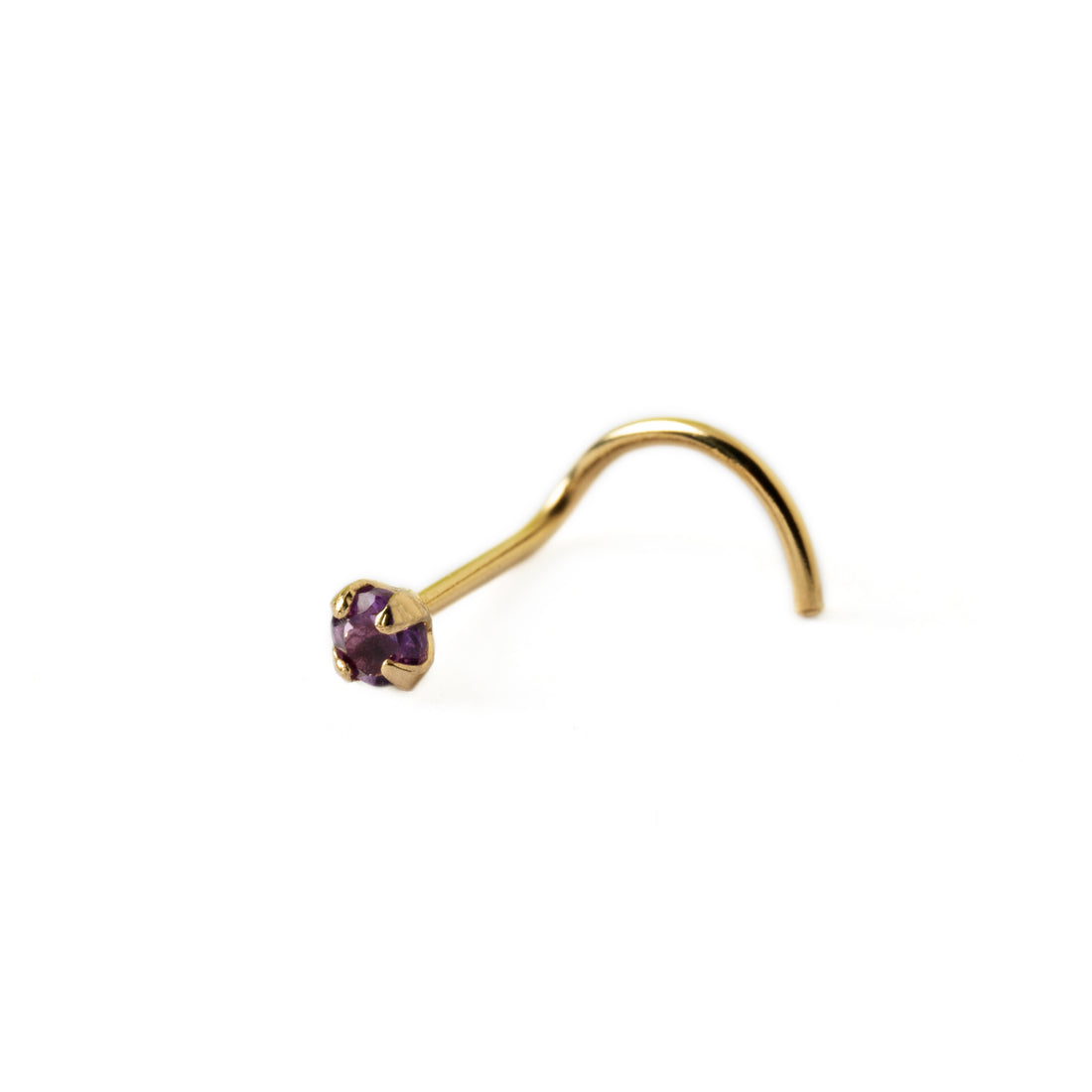 14k Gold nose post with Amethyst right side view