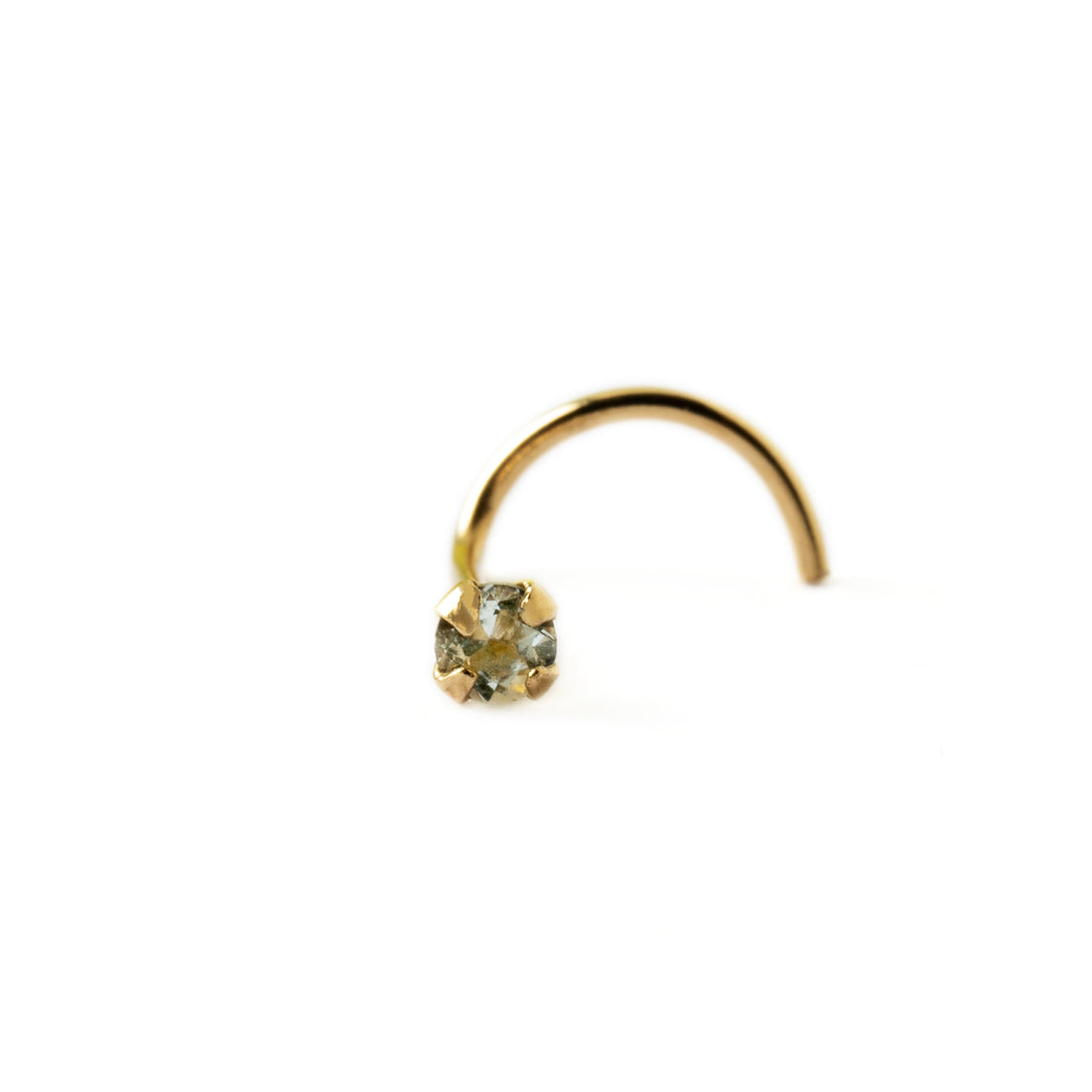 14k Gold nose post with Aquamarine frontal view