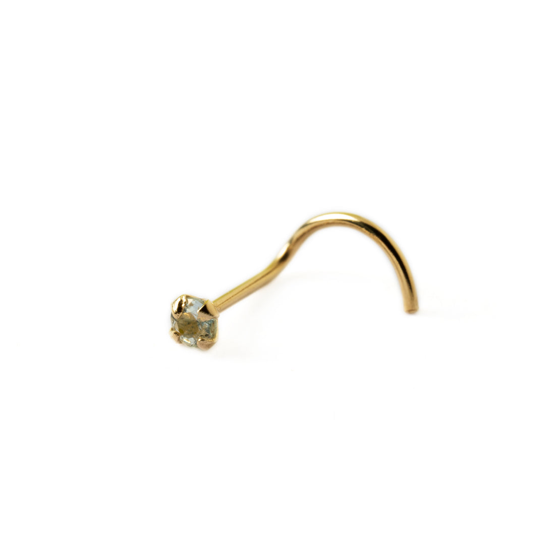 14k Gold nose post with Aquamarine left side view