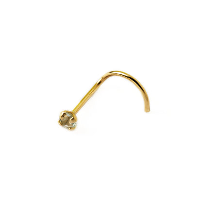14k Gold nose post with Aquamarine left side view