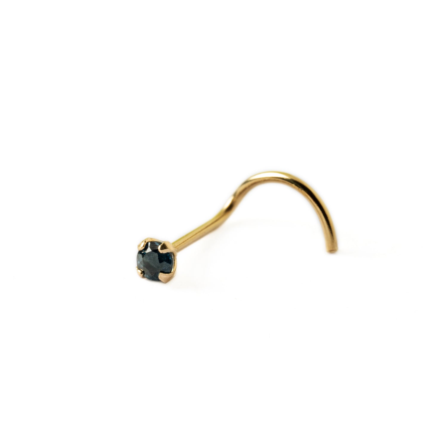 14k Gold nose post with Sapphire right side view