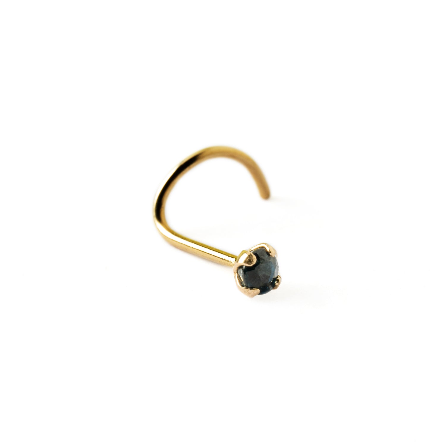 14k Gold nose post with Sapphire left side view