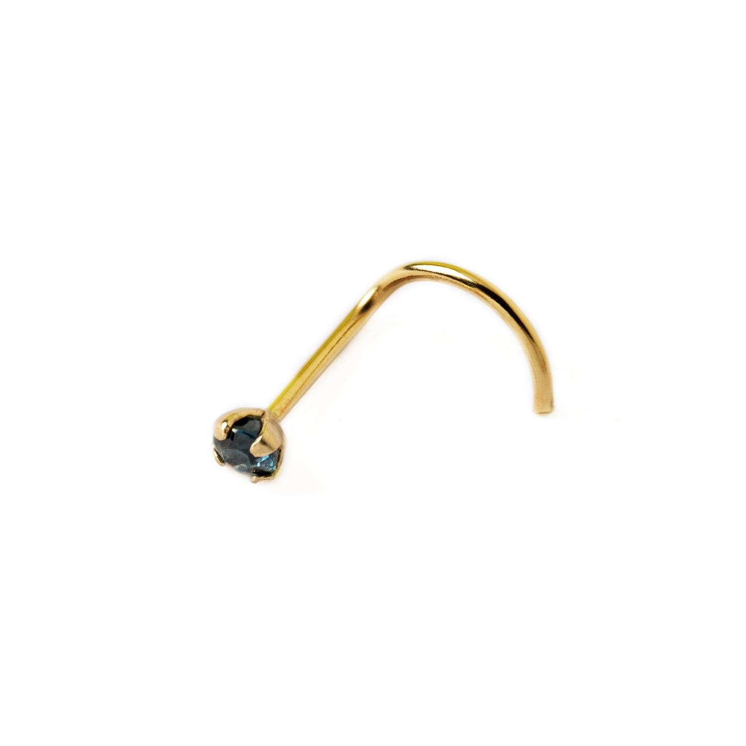 14k Gold nose post with Sapphire right side view