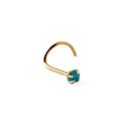 14k Gold nose post with Turquoise left side view