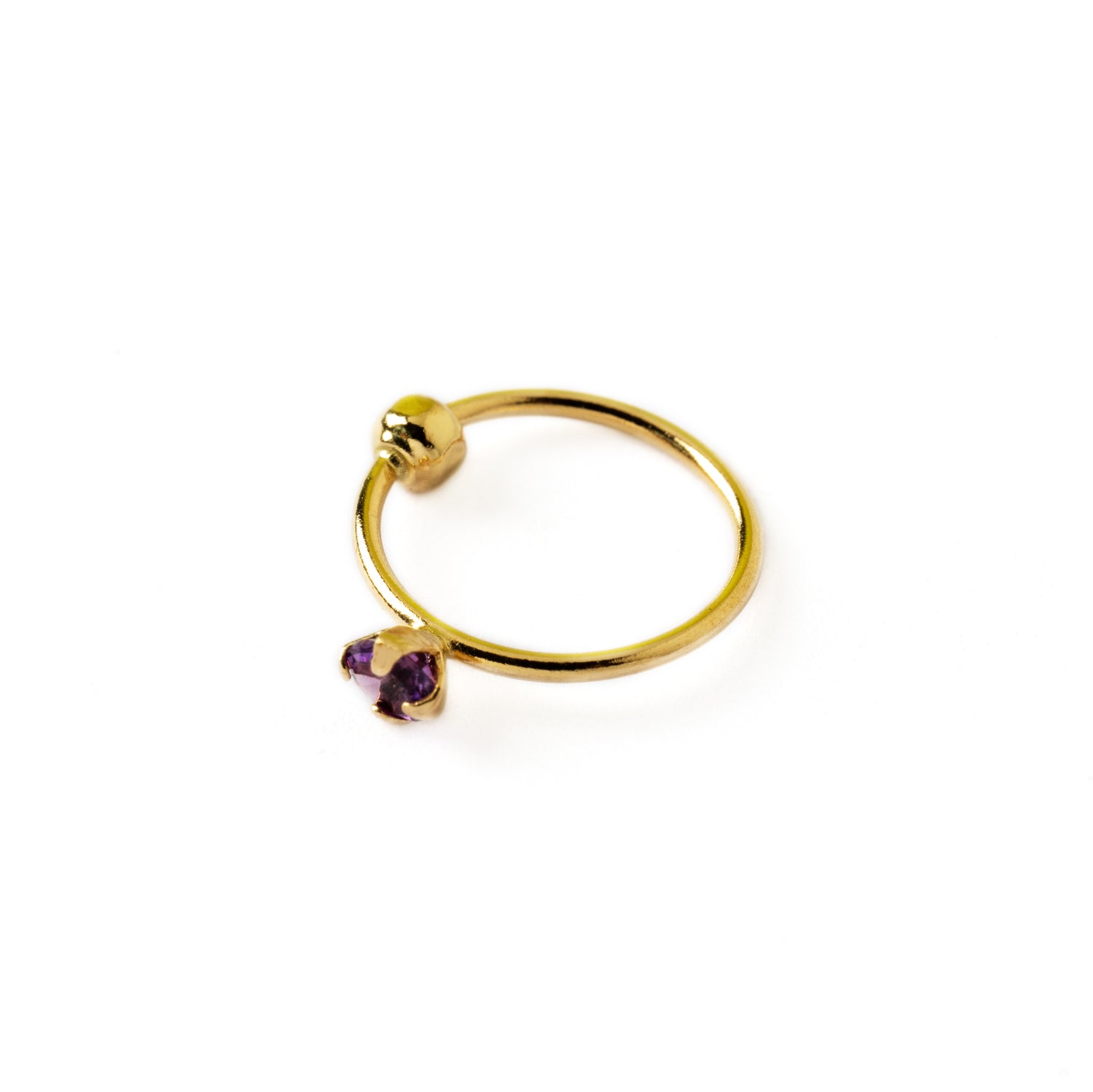 14k Gold nose ring with Amethyst left side view view