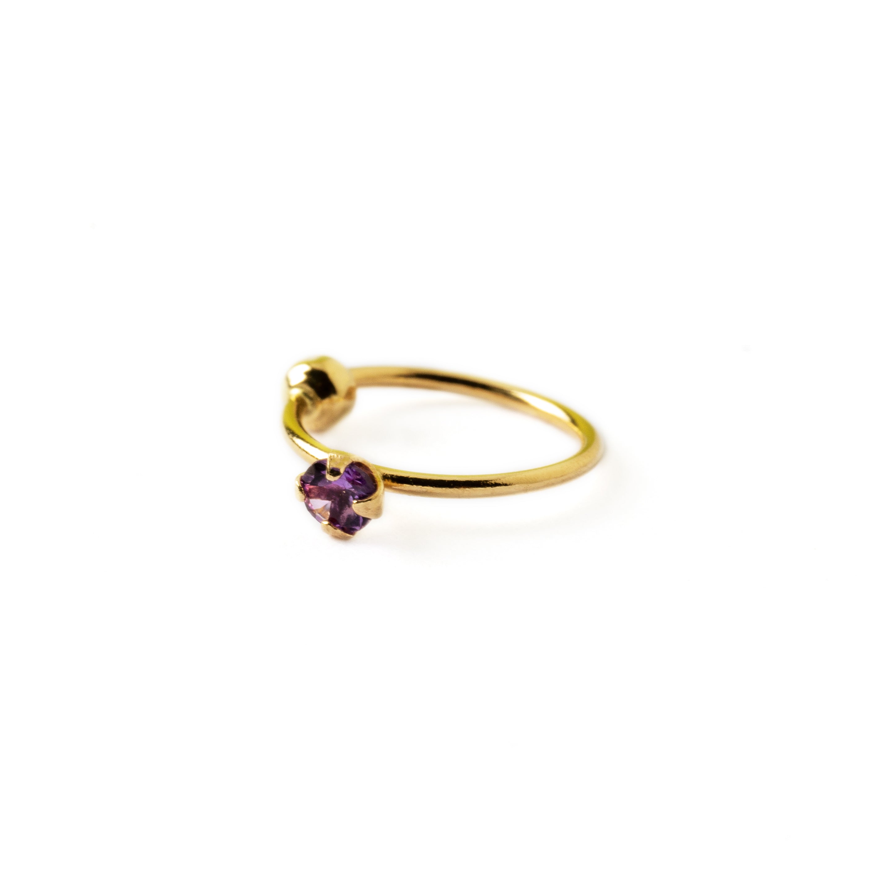 14k Gold nose ring with Amethyst left side view view
