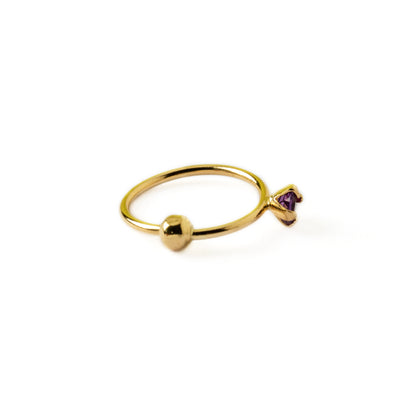 14k Gold nose ring with Amethyst side view view