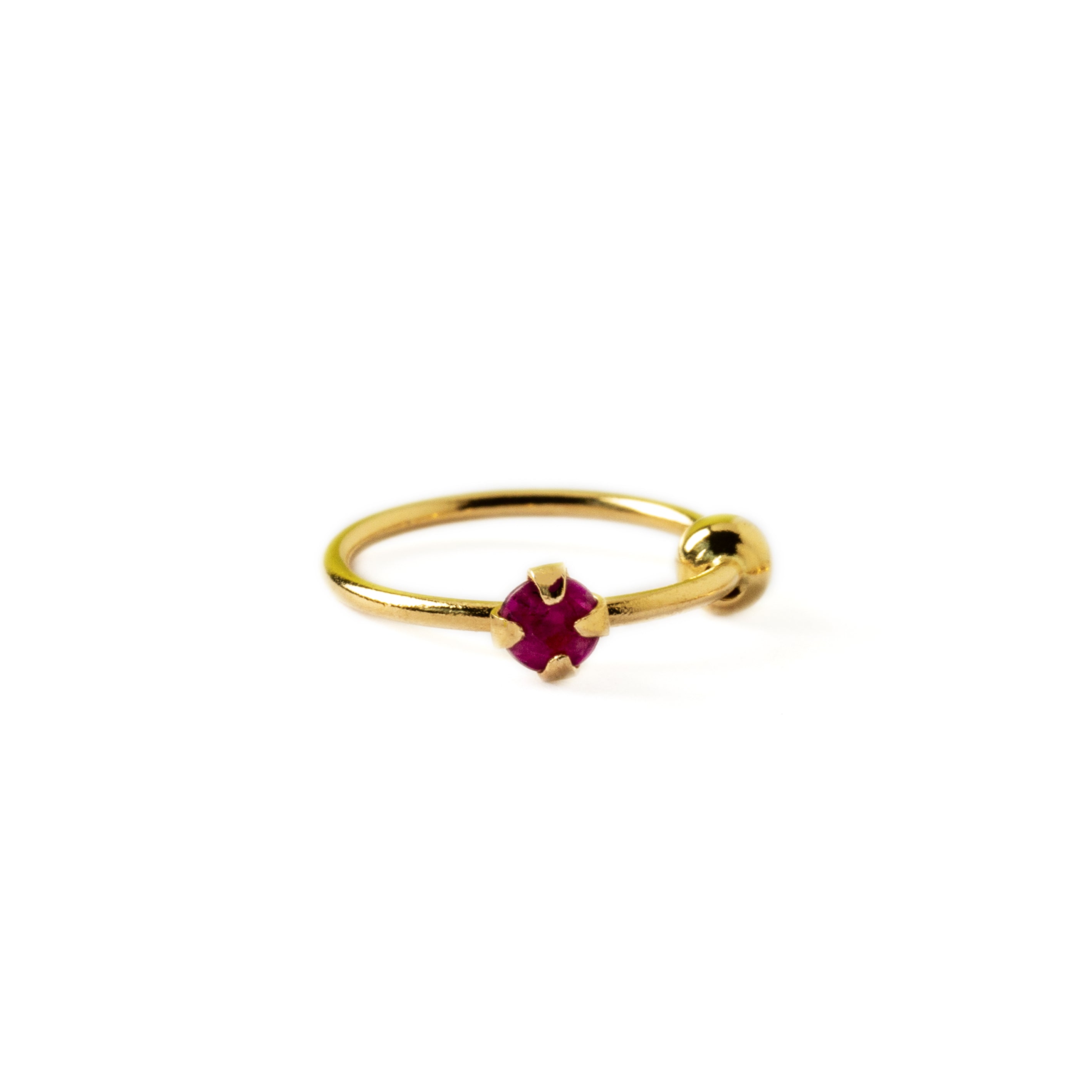 14k Gold nose ring with Ruby frontal view