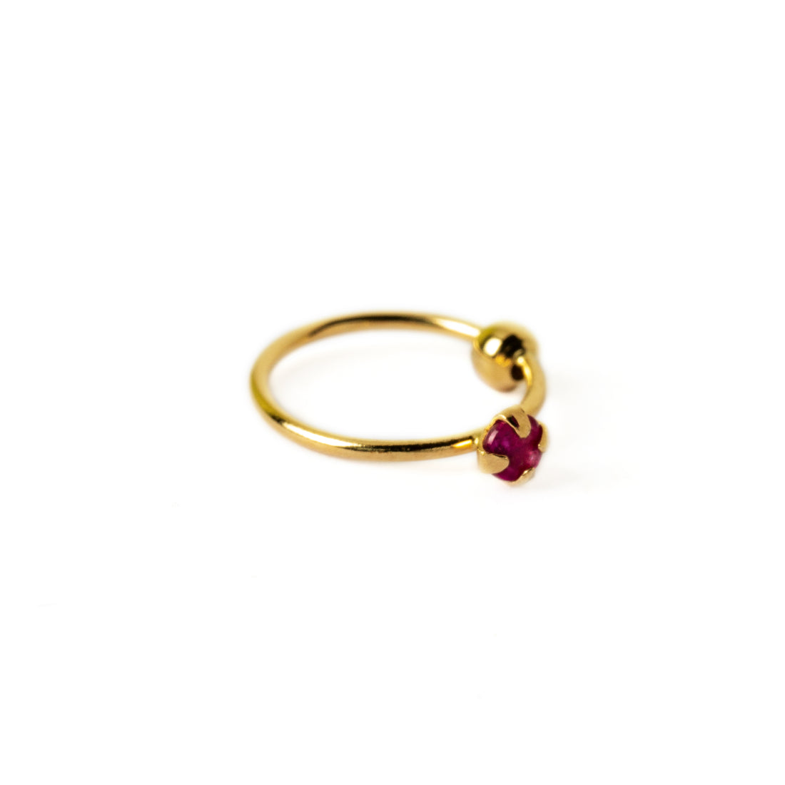 14k Gold nose ring with Ruby right side view