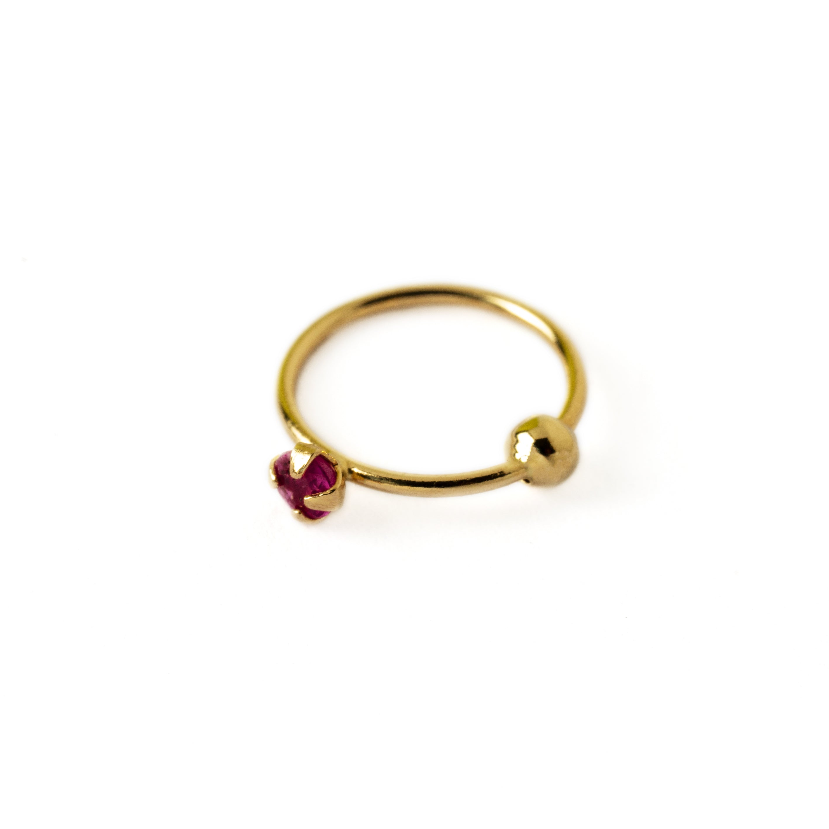 14k Gold nose ring with Ruby left side view