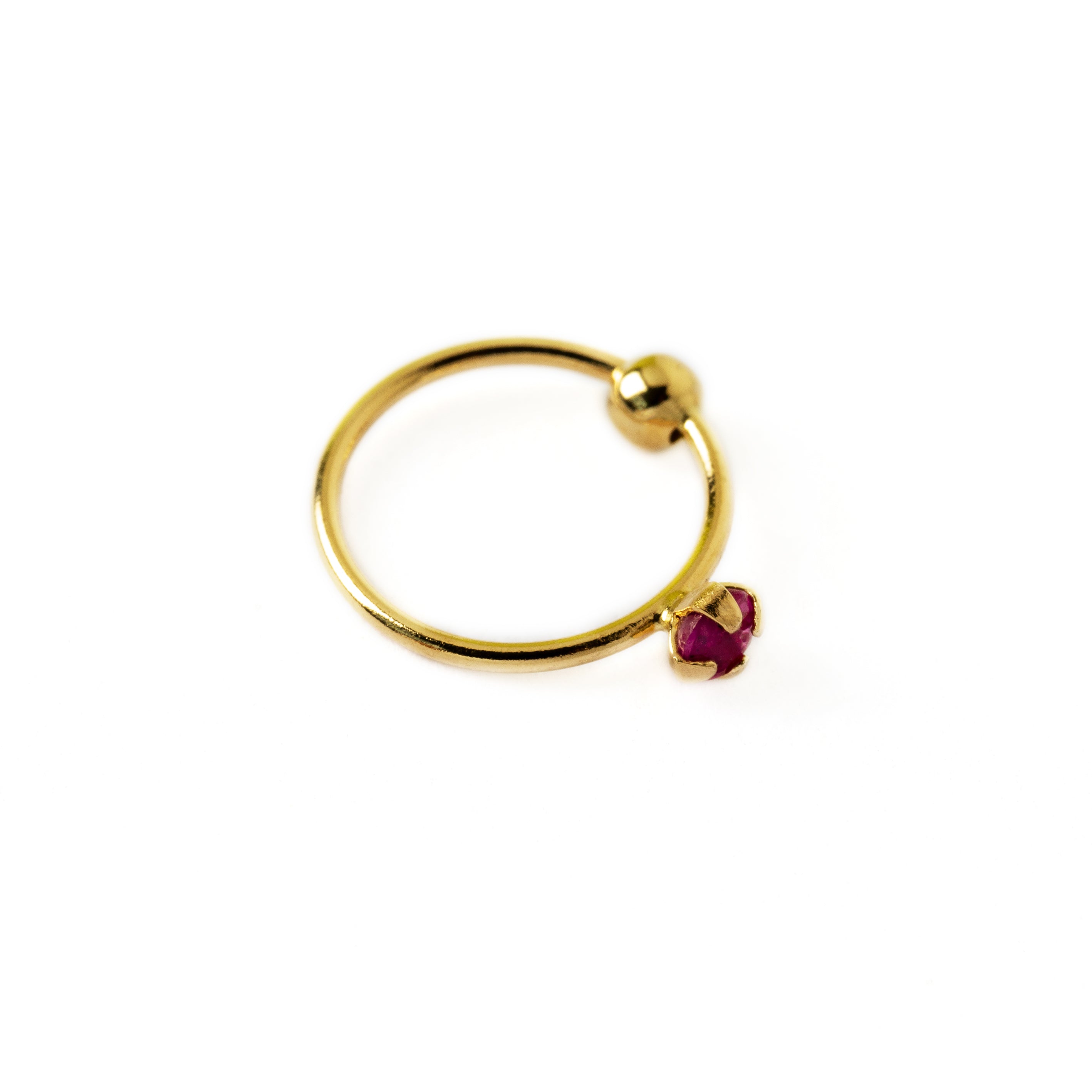14k Gold nose ring with Ruby right side view