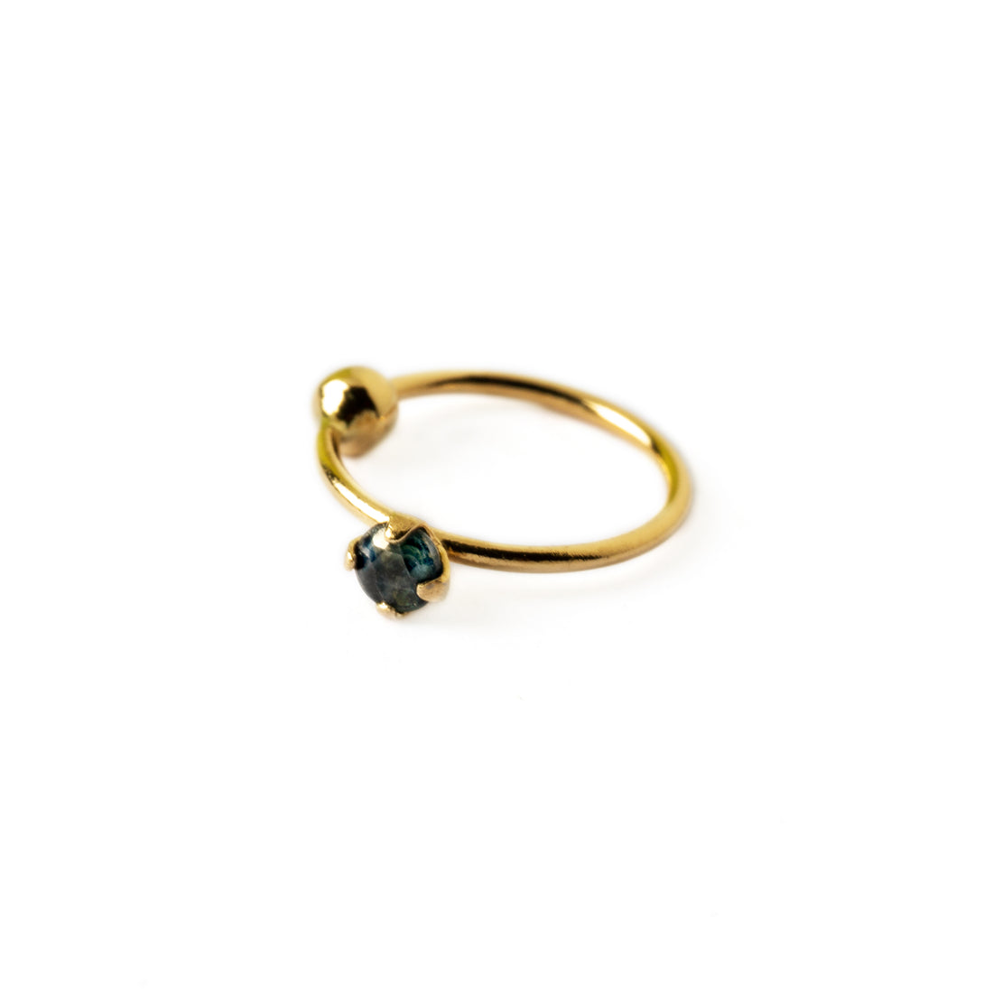 14k Gold nose ring with Sapphire left side view