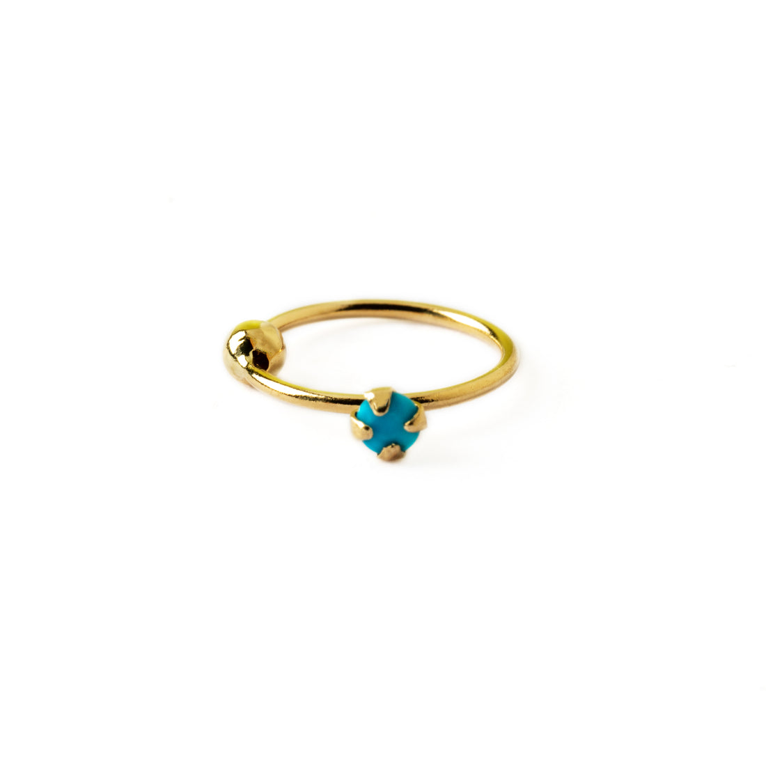 14k Gold nose ring with Turquoise frontal view
