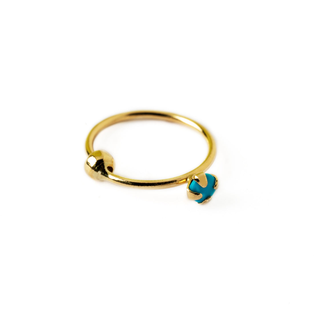 14k Gold nose ring with Turquoise right side view