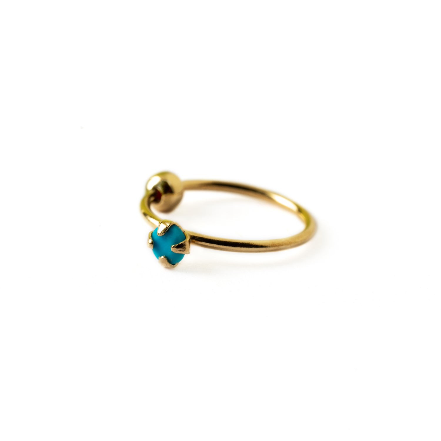14k Gold nose ring with Turquoise left side view