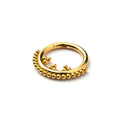 Gold Orbit surgical steel septum clicker with dots ornaments right side view