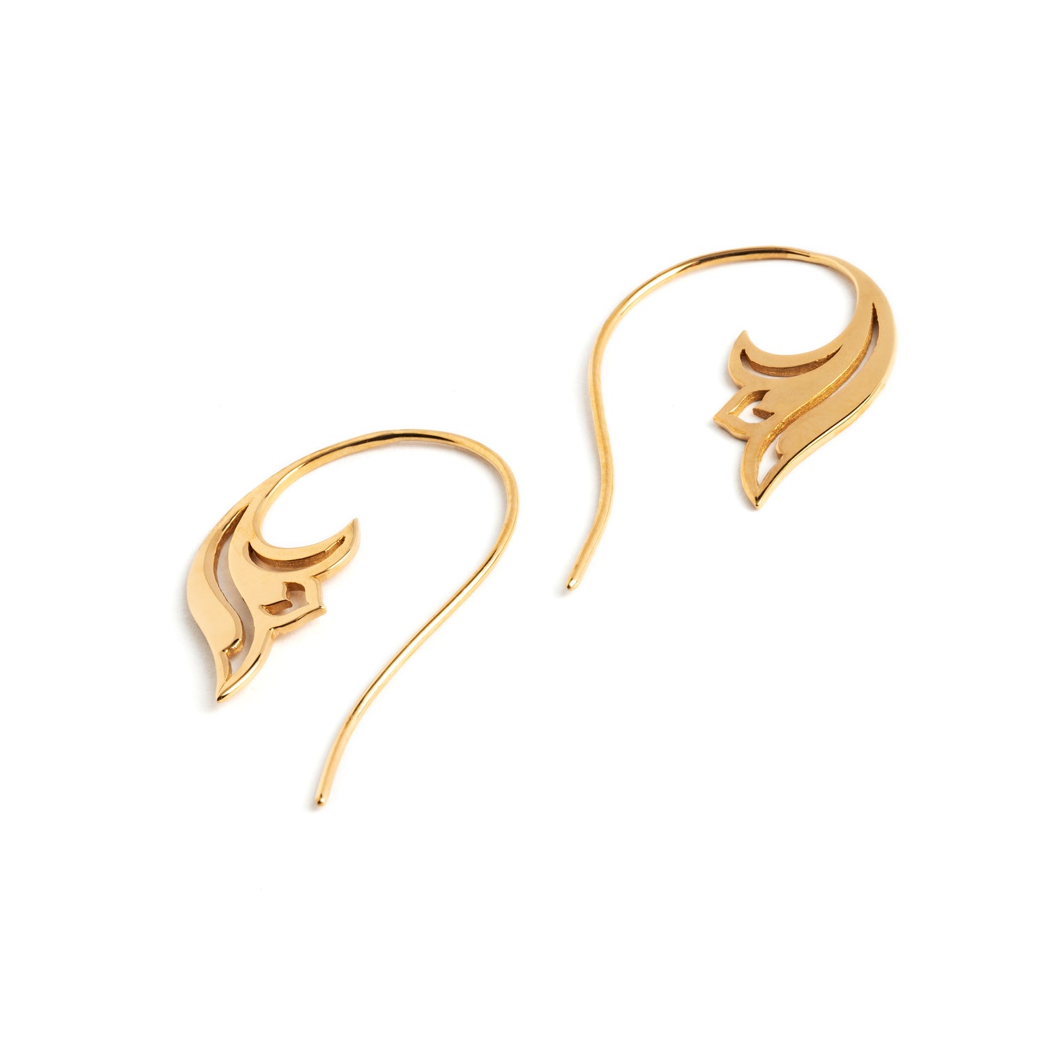 Gold Lily Hook Earrings right and left side view