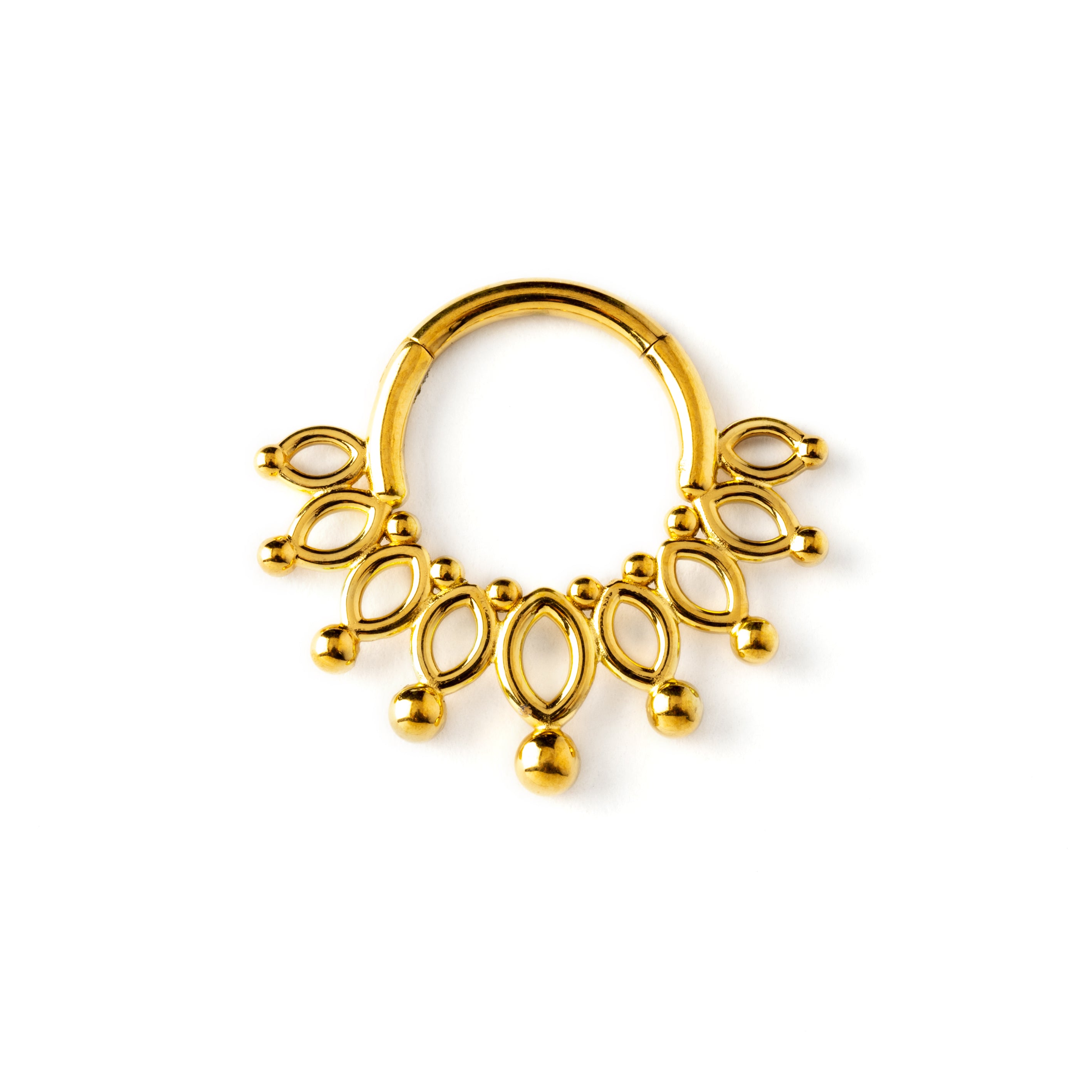 Anastasia gold surgical steel flower petals septum clicker frontal view