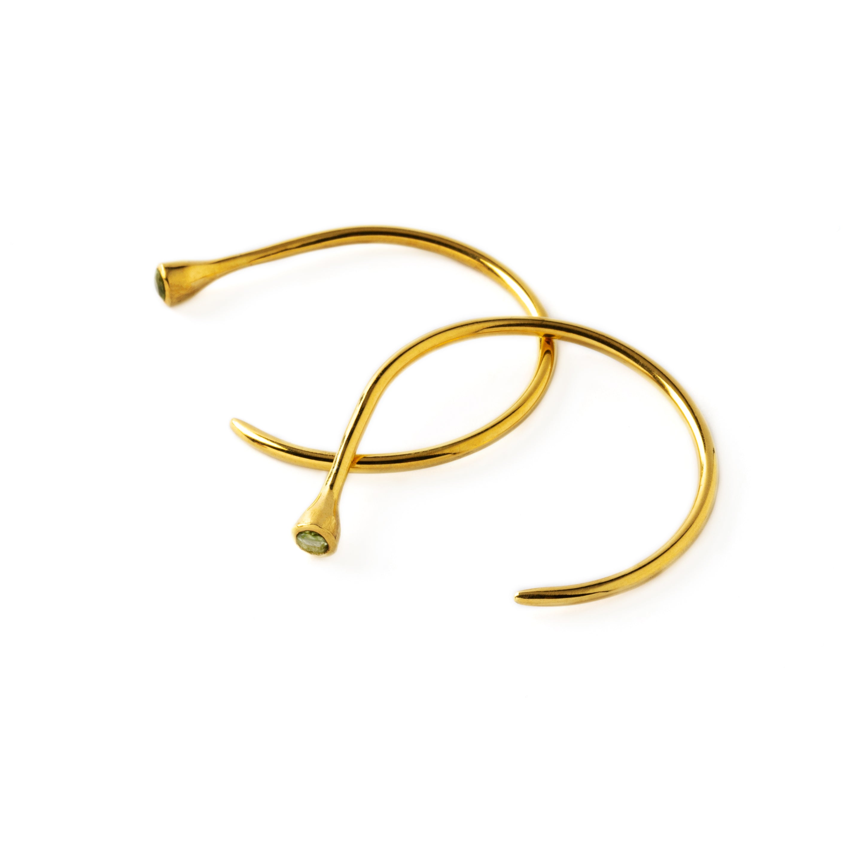 pair of Gold Tawhio & Emerald earrings front and side view