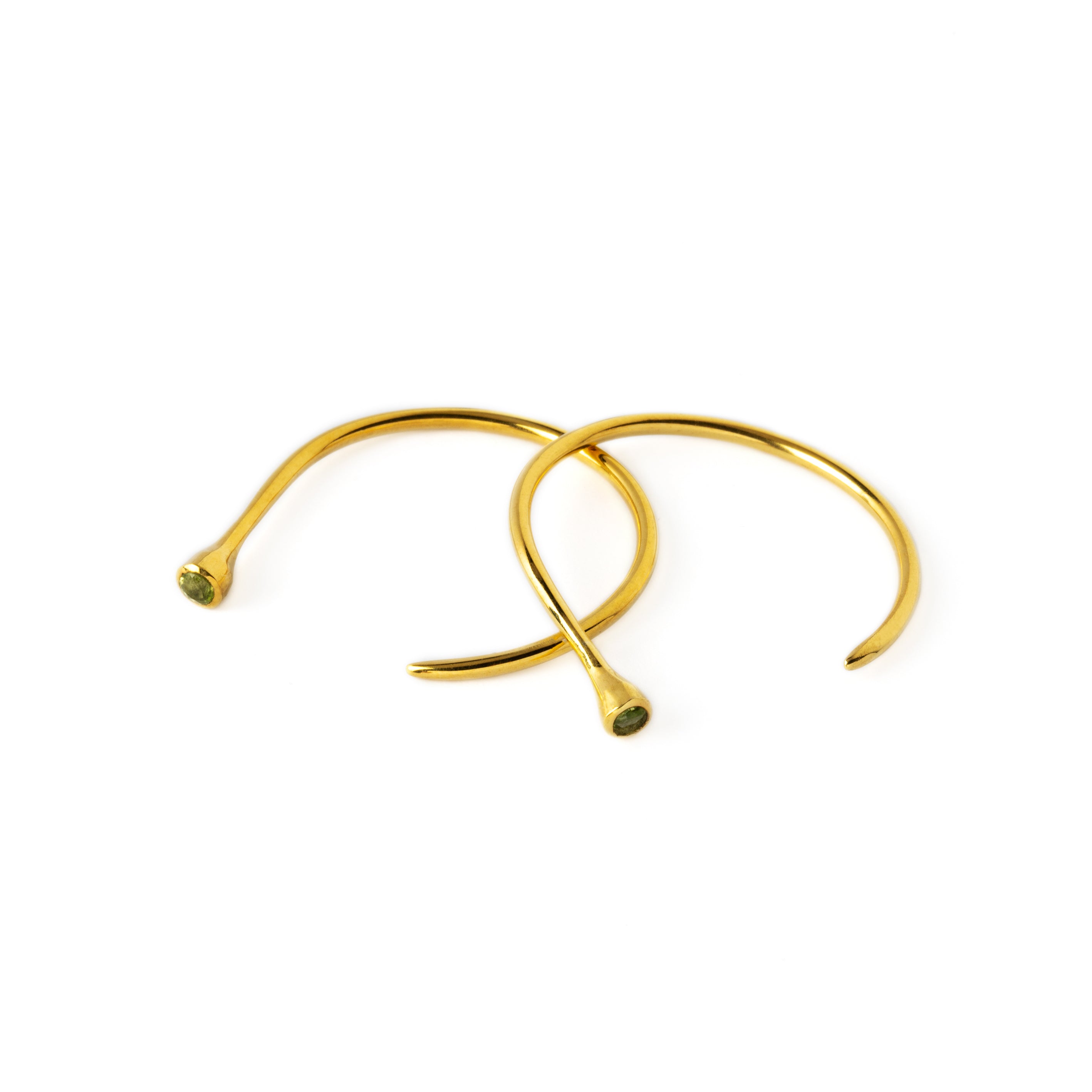 pair of Gold Tawhio & Emerald earrings front and side view