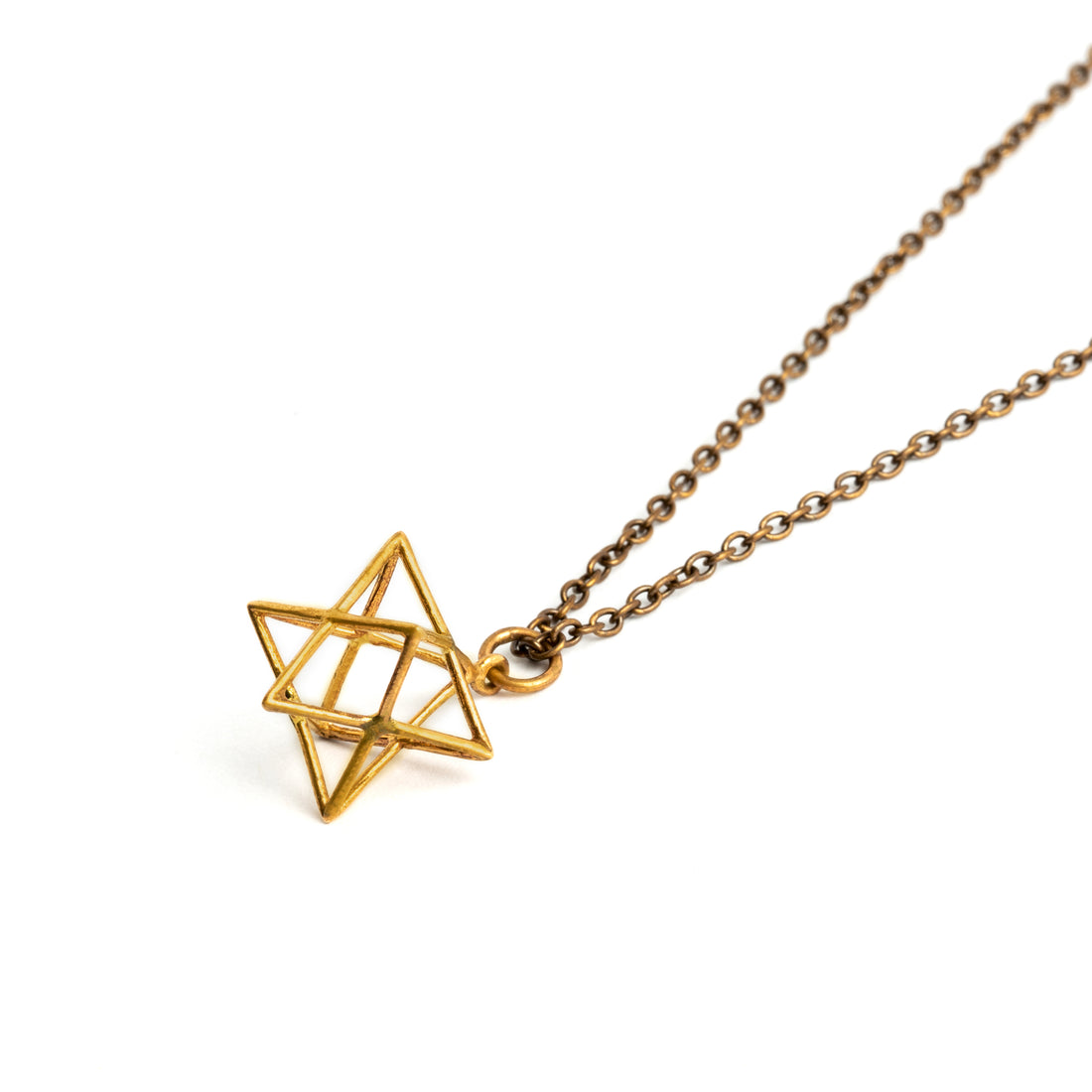 Bronze Wire Merkaba charm pendant necklace right side view