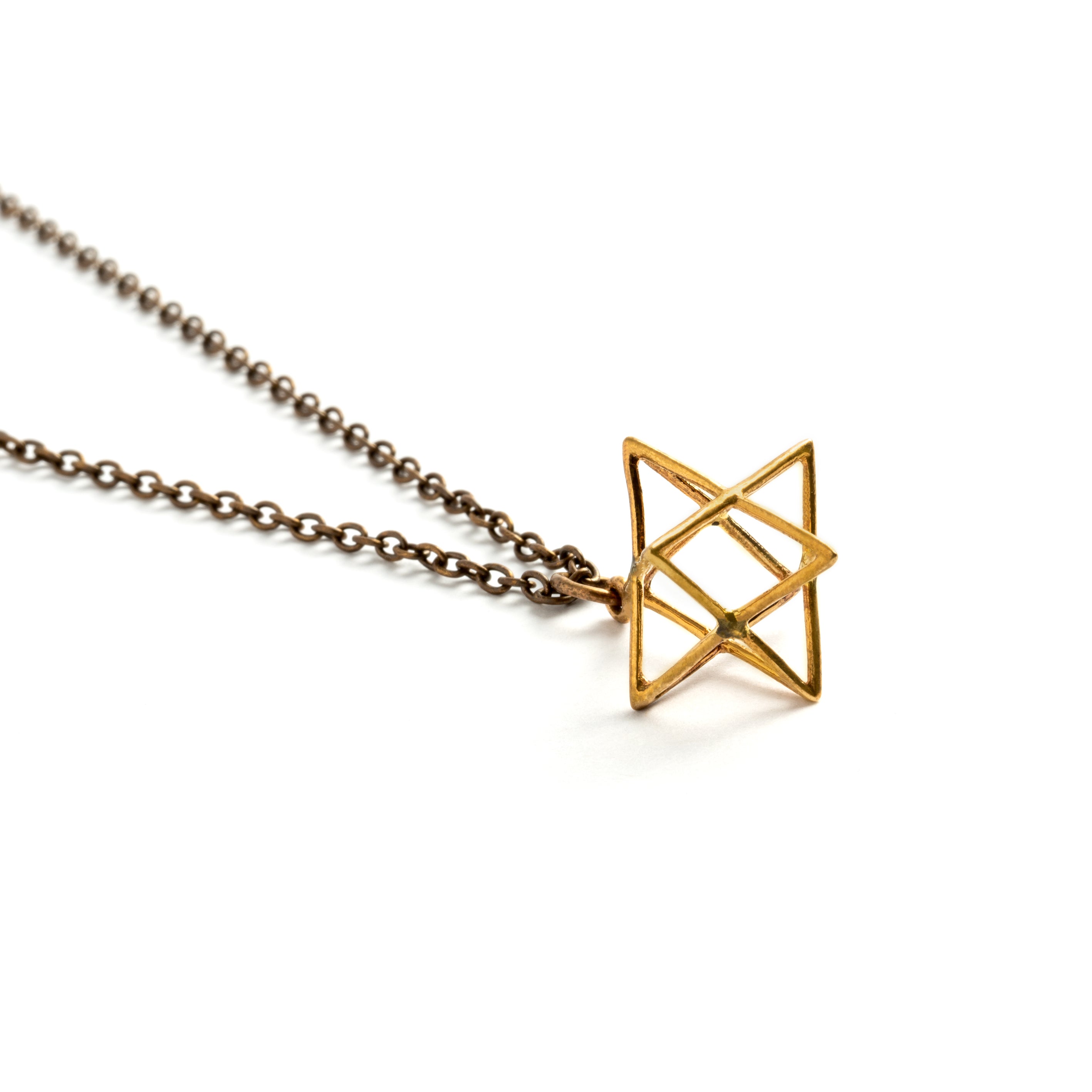 Bronze Wire Merkaba charm pendant necklace left side view