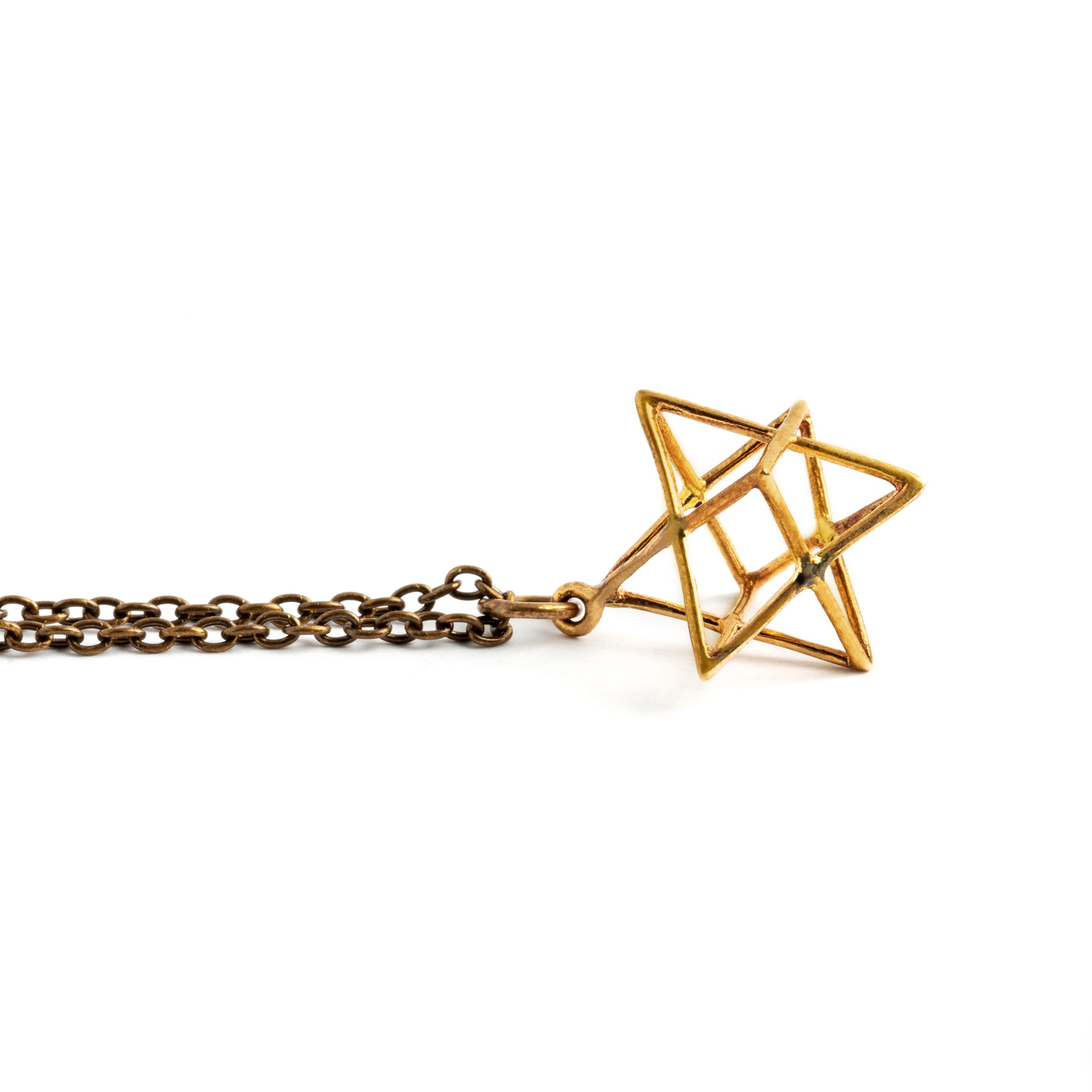 Bronze Wire Merkaba charm pendant necklace side view