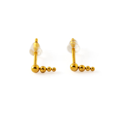 pair of Golden Newton surgical steel spheres ear studs frontal view