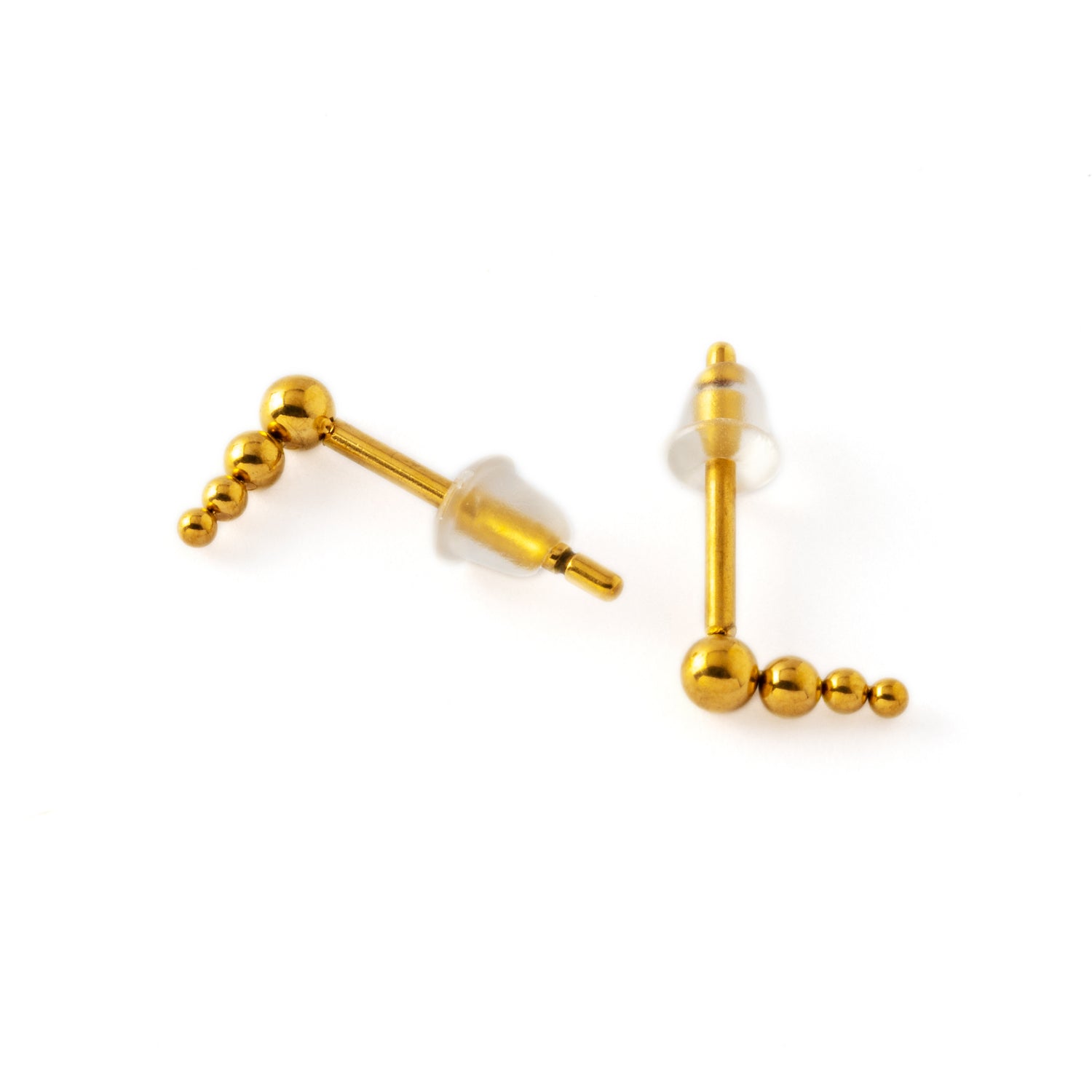 pair of Golden Newton surgical steel spheres ear studs front and back view
