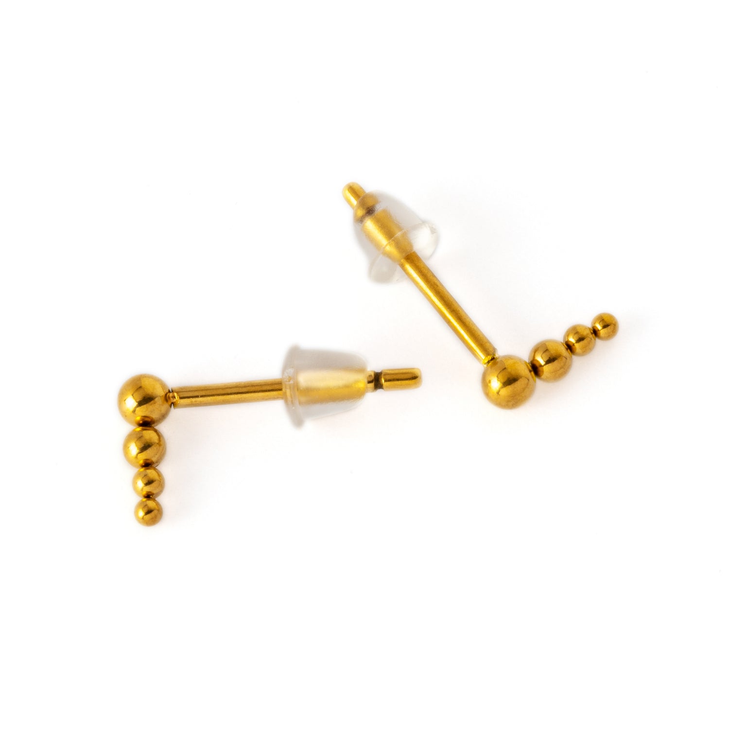 pair of Golden Newton surgical steel spheres ear studs side view