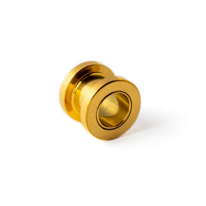 single golden surgical steel ear tunnel front right view