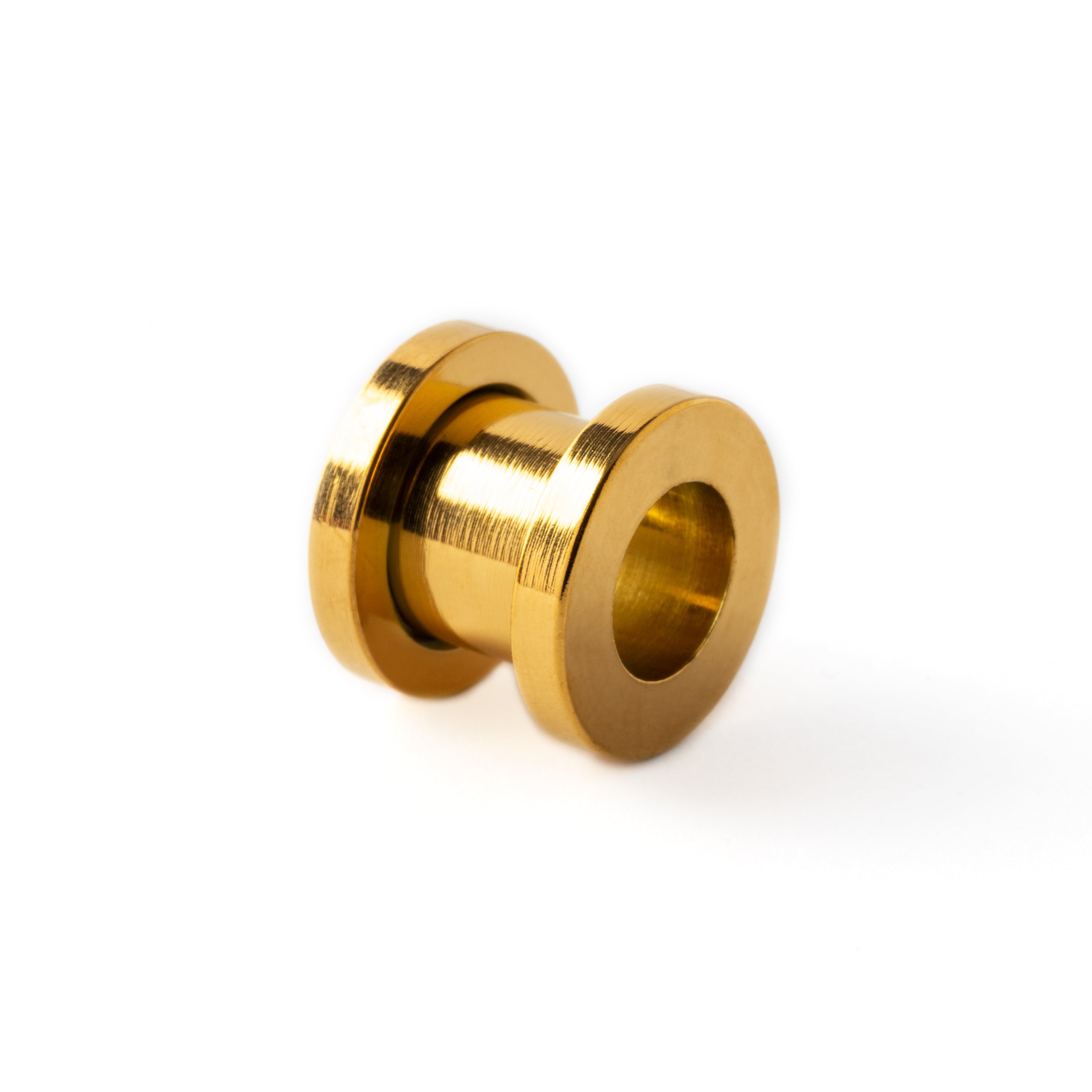 single golden surgical steel ear tunnel right side view