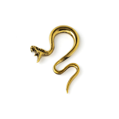 single gold brass serpent ear hanger stretcher for stretched ears right side view