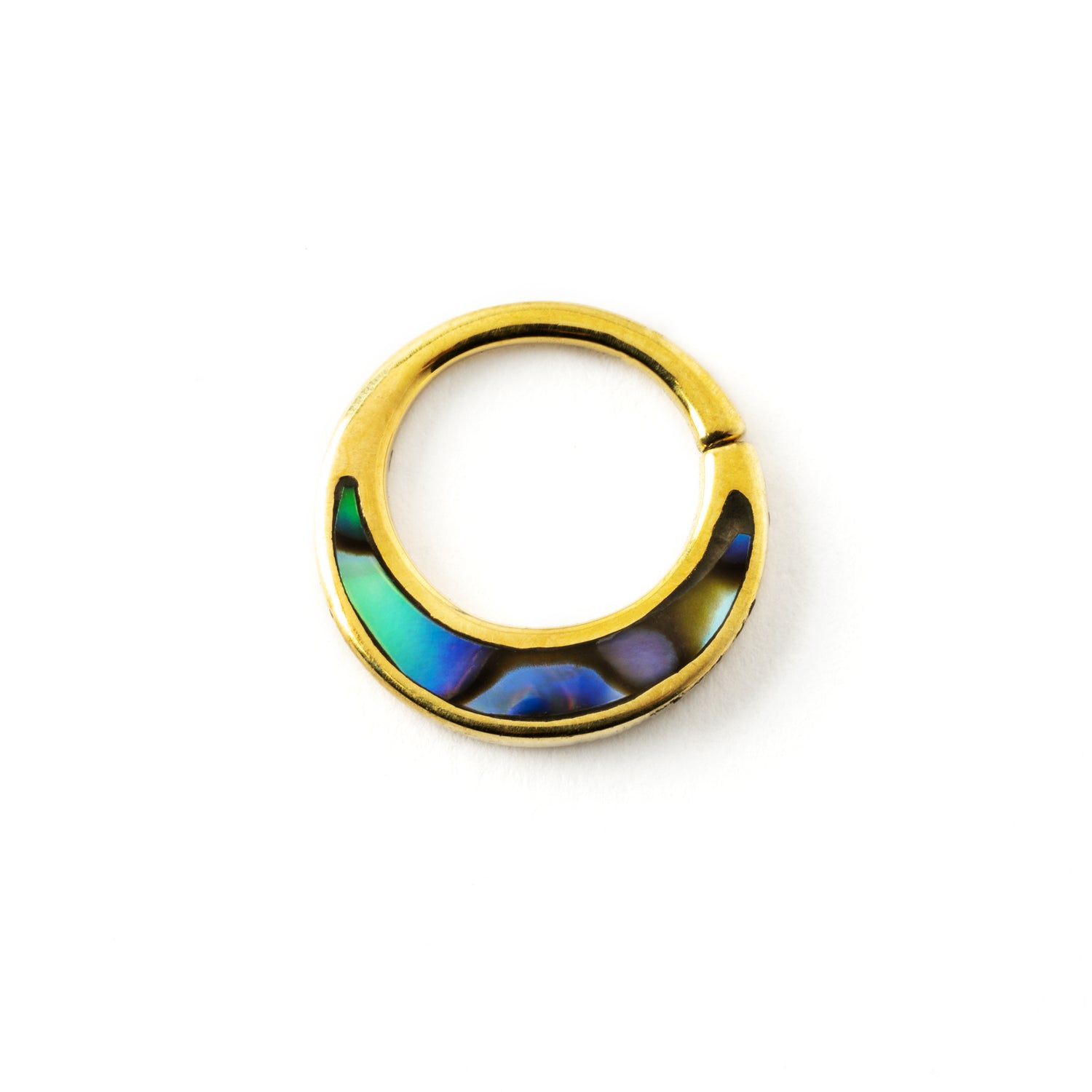 golden brass with abalone inlay piercing ring frontal view